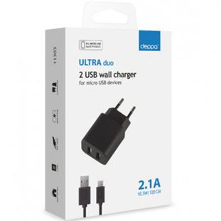 Фото товара Deppa СЗУ 2 USB 2.1А, дата-кабель microUSB, Ultra (черный)