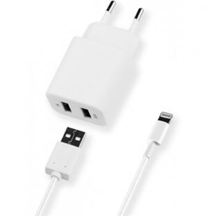 Зарядное устройство Deppa СЗУ 2 USB 2.1А, дата-кабель 8-pin для Apple, Ultra (белый)