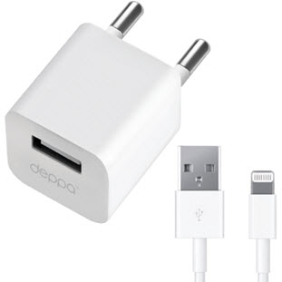 Зарядное устройство Deppa СЗУ USB 1А, дата-кабель 8-pin для Apple, Ultra (белый)