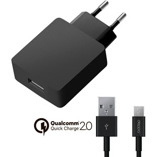 Зарядное устройство Deppa СЗУ USB Quick Charge 2.0, дата-кабель microUSB, Ultra (черный)