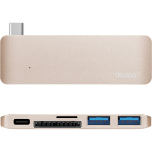 Адаптер Deppa USB-C для MacBook, 5в1 (золотой)