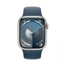 Фото товара Apple Watch Series 9 41mm Silver Aluminum Case with Storm Blue Sport Band (GPS) (размер S/M)