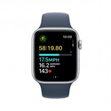 Фото товара Apple Watch SE (2023) 44mm Silver Aluminium Case with Storm Blue Sport Band (GPS) (размер S/M)