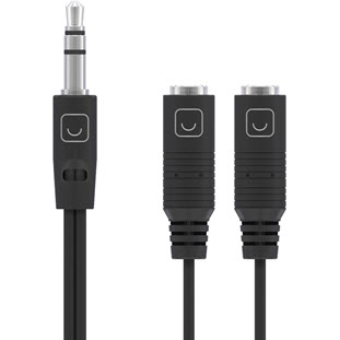 Аудио-кабель Prime Line AUX разветвитель (2 по 3.5мм, 0.2м, черный)