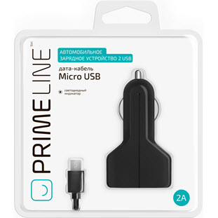 Фото товара Prime Line АЗУ 2 USB (microUSB дата-кабель, 2А, черный)