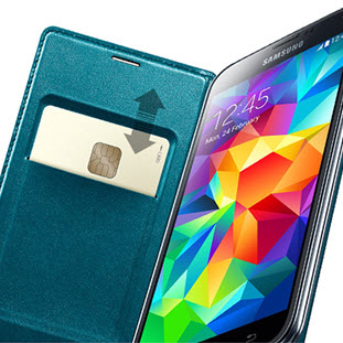 Фото товара Samsung Flip Wallet книжка для Galaxy S5 (EF-WG900RKEGRU, Nicholas Kirkwood, зеленый + серебристый шеврон)