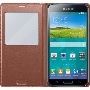 Фото товара Samsung S-View Cover книжка с окошком для Galaxy S5 (EF-CG900BFEGRU, золотой)