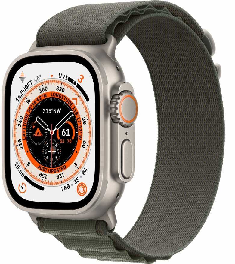 Apple Watch Ultra 49mm Titanium Case with Green Alpine Loop Band - Medium (GPS + Cellular)