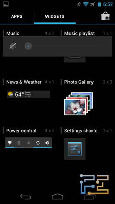 Виджеты в главном меню Galaxy Nexus