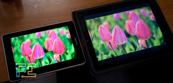 Samsung Galaxy Tab 7.i сравнение с экраном iPad