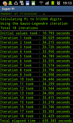 Обзор Samsung Galaxy S Advance. Скриншоты. Множественные вычисления точности числа пи